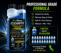 EcoNora Clearity windshield washer concentrate bottle with product features on a dark background